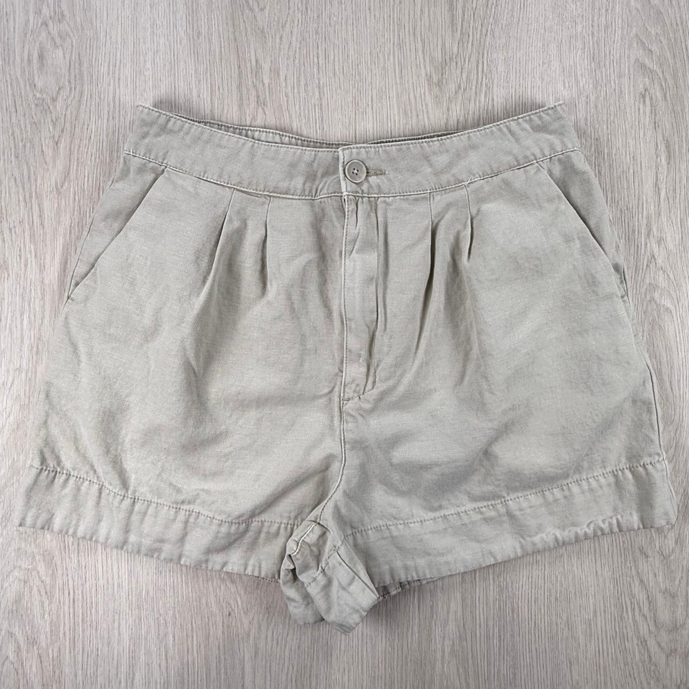Linen Blend Pleated Shorts Joie W Med Rainy Day Grey Pleated Cotton Casual